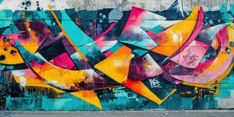 Fototapeta premium A vibrant street mural where the graffiti elements appear to be shifting and changing