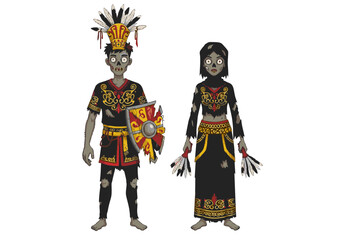 Undead Indigenous Warriors Zombie Tribal Characters Illustration