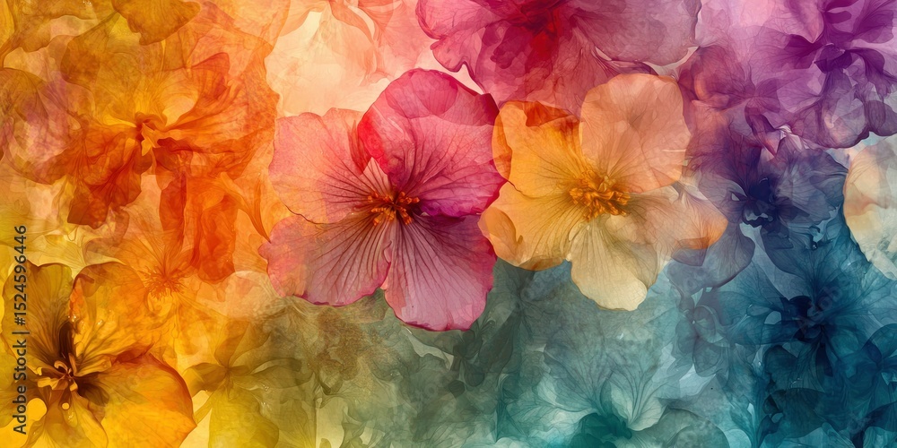 Aufkleber a watercolor-style sequence of flowers blooming and merging into abstract forms