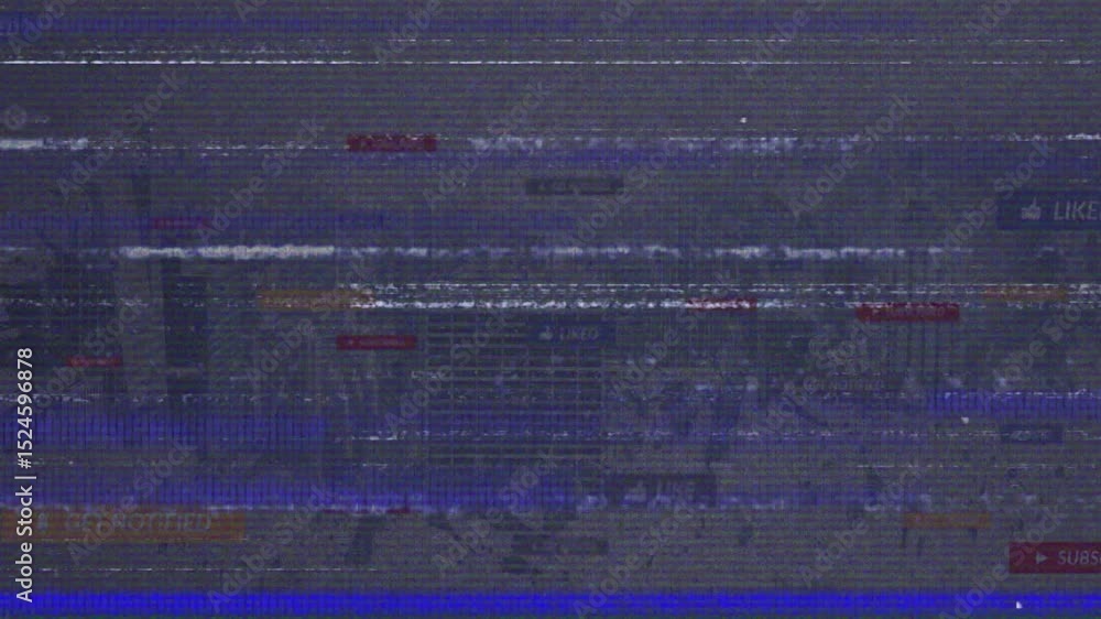 Poster on start static glitch bands flickering on gray screen, shifting colors visualizing error