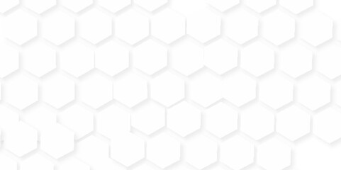 Geometric abstract white hexagonal hexagon modern technology creative emboss light honeycomb polygonal web. minimal geometric science and mosaic tile with template texture background.	