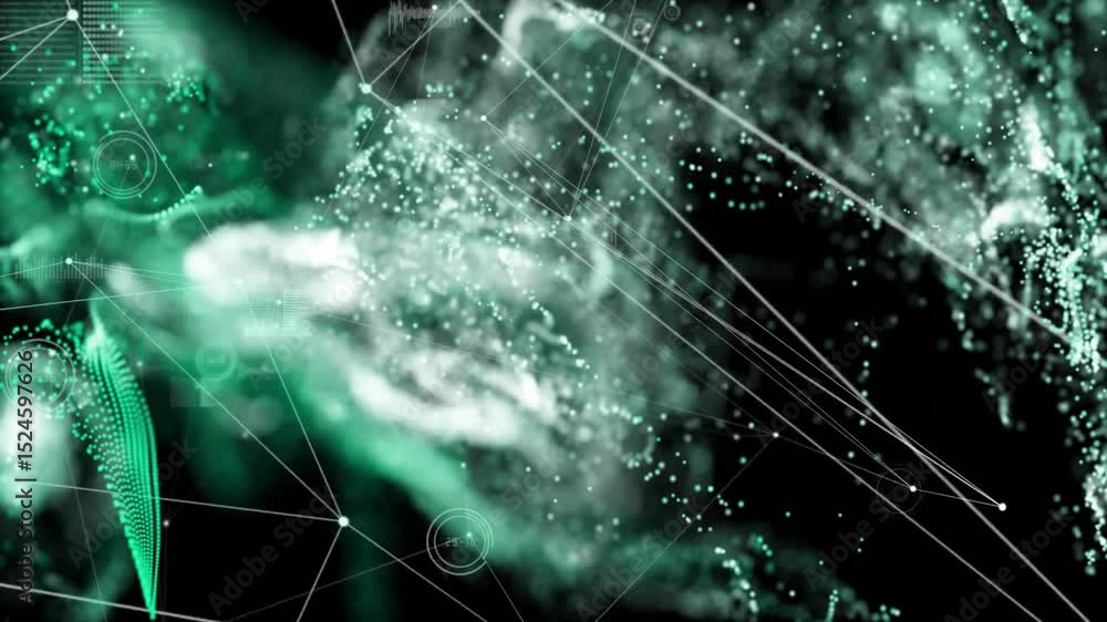 Poster upon hud overlay activation, particle cloud shifting, expanding and visualizing network growth