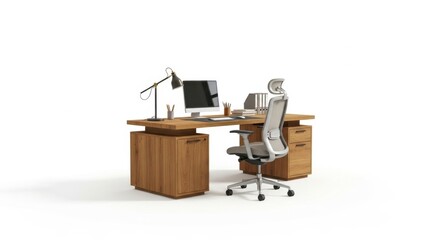 Modern office workspace design with wooden desk