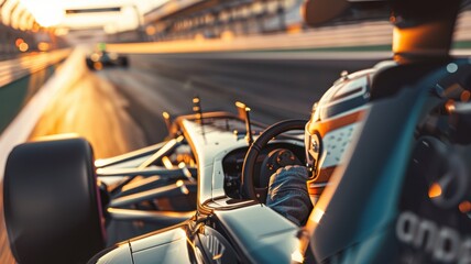 A close-up view capturing the intense focus of a race car driver as they navigate the track. The speed and excitement are palpable in this high-octane environment.