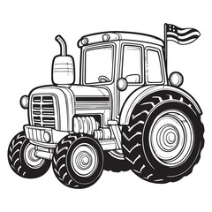 Cartoon farm tractor suitable for coloring pages - vector illustration