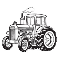 Cartoon farm tractor suitable for coloring pages - vector illustration