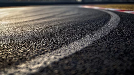 A captivating close-up view of a smooth and empty F1 track, showcasing the intricate texture of the asphalt and the subtle curves, perfect for sports and racing themes. © PTM Motorsports