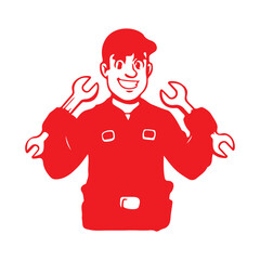 Car Mechanic Silhouette vectors with Cartoon illustration of a boy in a red shirt thinking