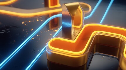 Fototapeta premium Neon maze with reflective surface