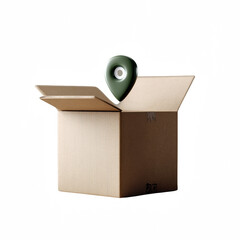 A delivery box with a location marker, symbolizing shipping and tracking services.