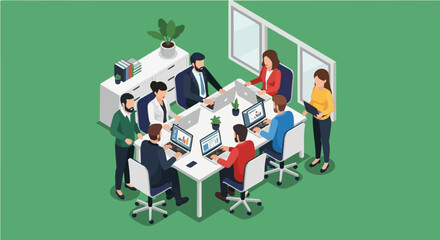 Fototapeta premium Cartoon team working on a corporate business project