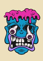 Zombie doodle trippy psychedelic illustration