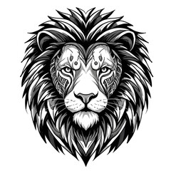 Obraz premium Powerful wild animal feline lion head vector illustration with a mascot cartoon face silhouette