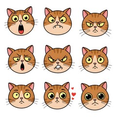 Fototapeta premium Funny animal sticker set with cute cartoon cat characters