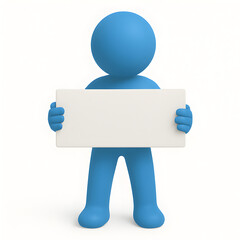 3D Blue Figure Holding Blank Sign Perfect for Your Message