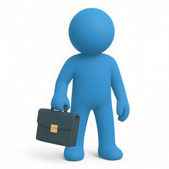 3D Blue Figure Holding Briefcase Business Concept