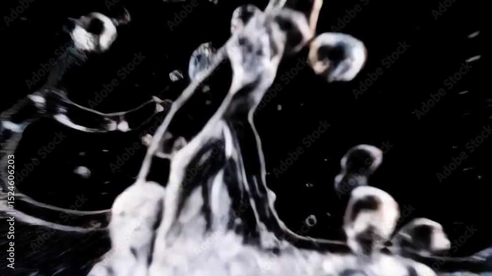 Poster captivating high-speed water splash with sharp droplets, creating dynamic fluid motion on a stark bl
