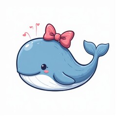Naklejka premium Adorable Cartoon Whale with Pink Bow Illustration Perfect for Children's Products and Designs