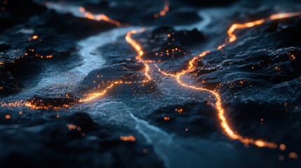 Abstract map with glowing pathways connecting urban and rural areas, symbolizing financial access to underserved populations, futuristic style
