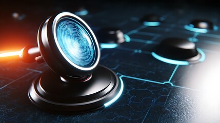 Futuristic control panel interface with glowing elements