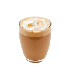 Creamy latte with whipped cream and cinnamon swirl, ready to enjoy, transparent background.