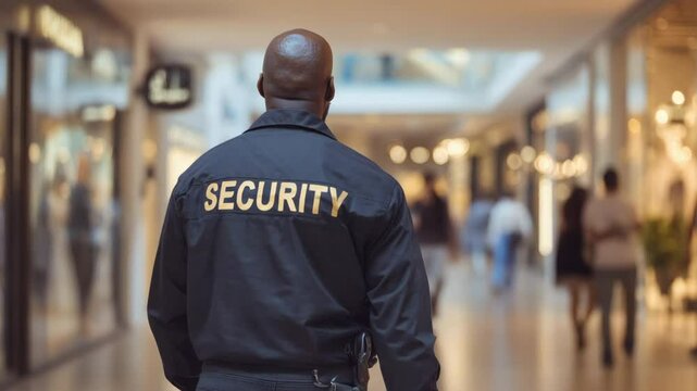 Security guard guy walking around a shopping mall