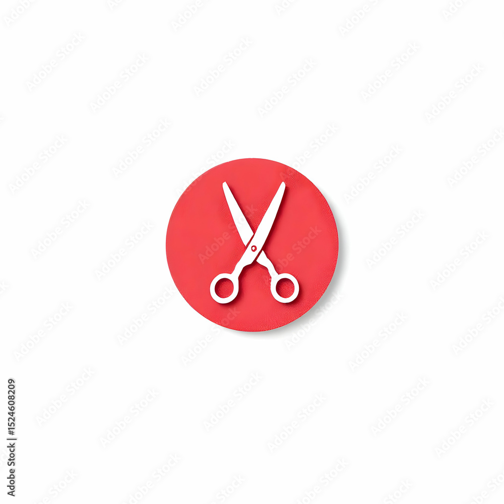 Poster white scissors icon on a red circle background