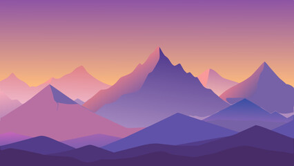 Purple and pink mountain range silhouette at sunset
