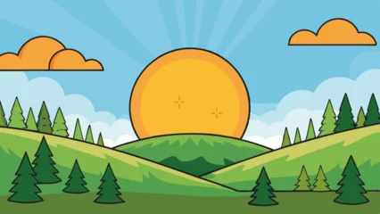 Gordijnen Serene sunrise landscape illustration, clean cutout, transparent background © khaledSaifulllah