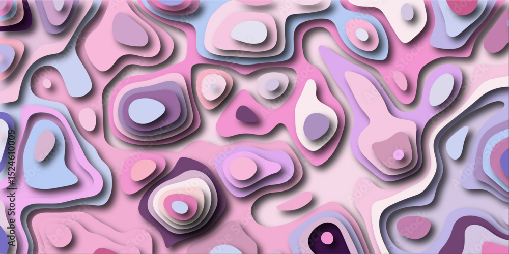 Poster abstract paper cutout design with gradient layers and soft shadows in shades of pink purple and whit