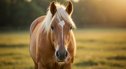 Obraz premium Horse Portrait in Field at Sunset