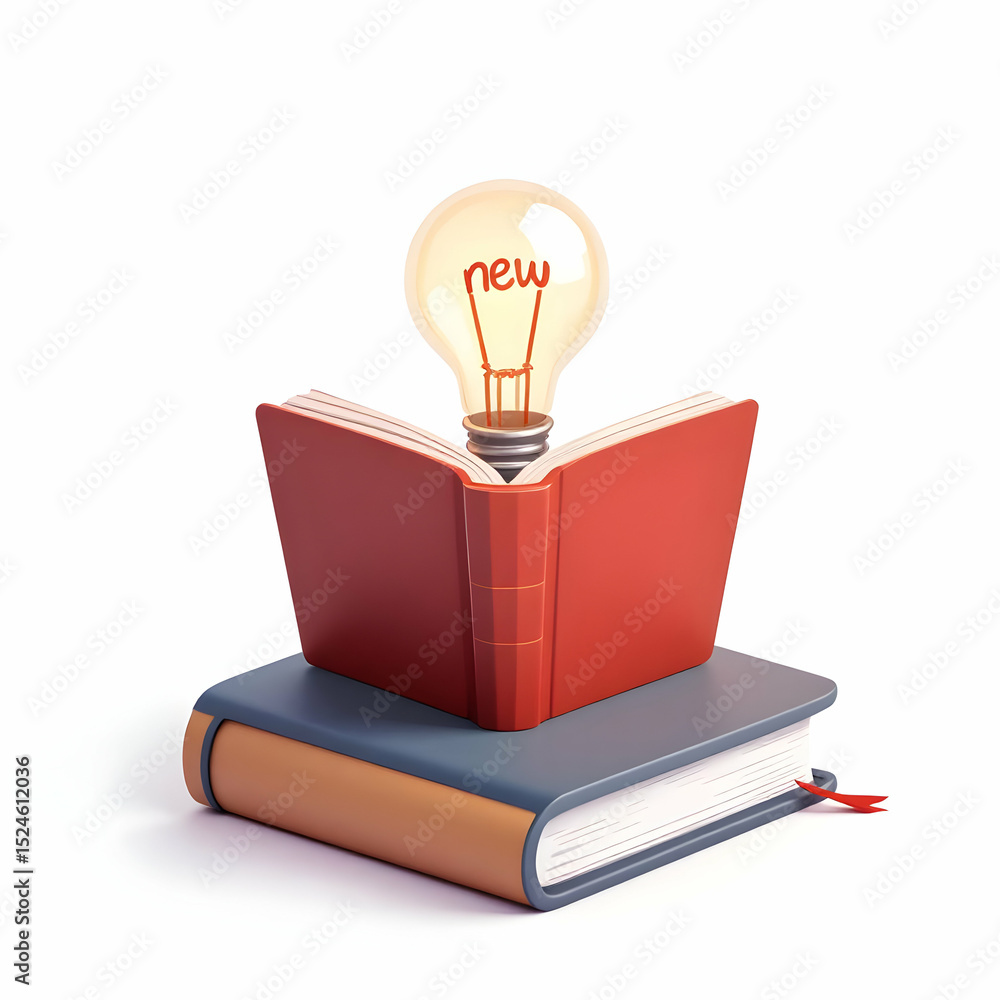Poster an open book with a glowing lightbulb showing 