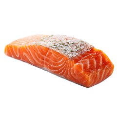 Raw fresh salmon fillet placed cleanly isolated on a transparent background