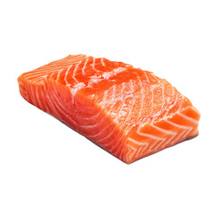Raw fresh salmon fillet placed cleanly isolated on a transparent background