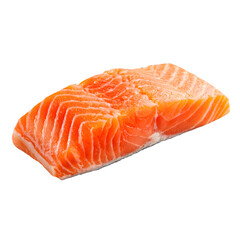 Raw fresh salmon fillet placed cleanly isolated on a transparent background