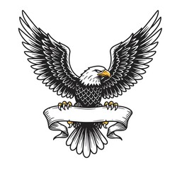 Flying cartoon eagle illustration with outstretched wings, a symbol of wild nature