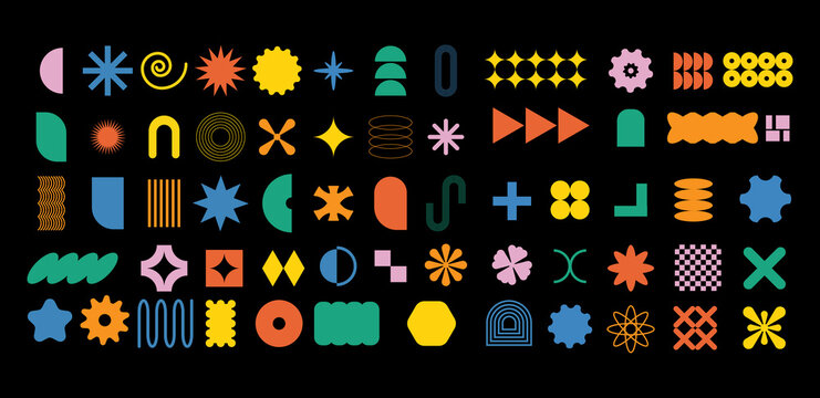 Abstract brutalist  geometric shapes and grids vector illustration