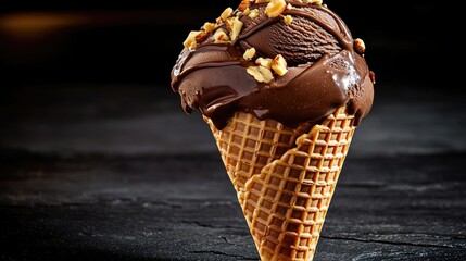 Delicious Chocolate Ice Cream Cone with Nuts