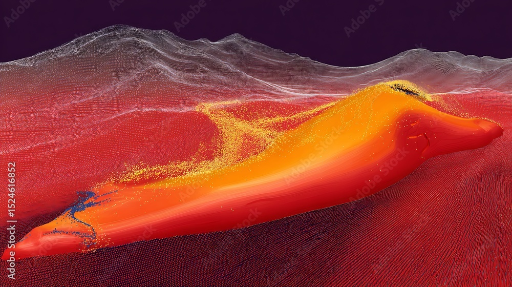 Poster fiery abstract landscape rendering with point clouds