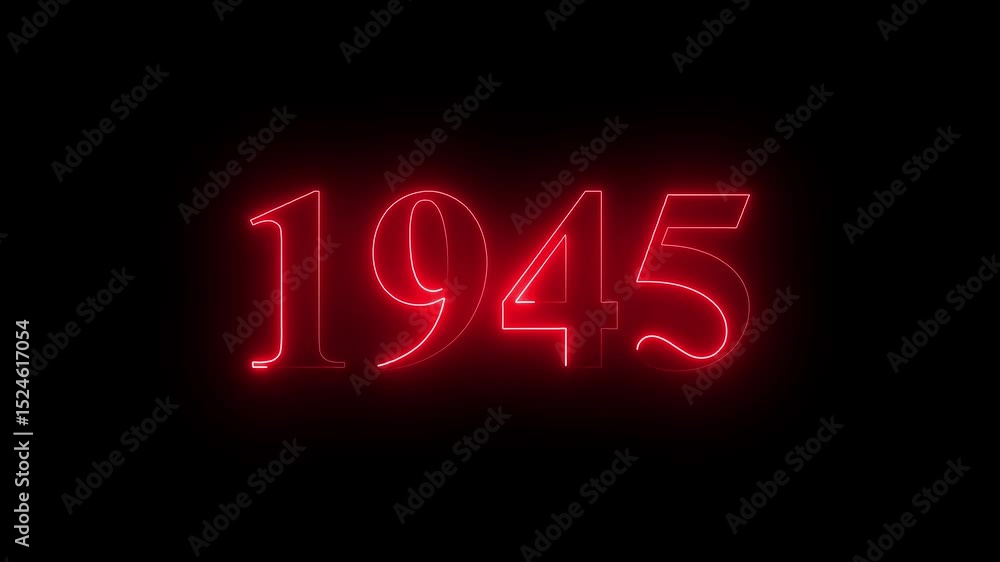 Poster abstract glowing neon number 1945. educational mathematics 1945 animation on black background. 4k mo