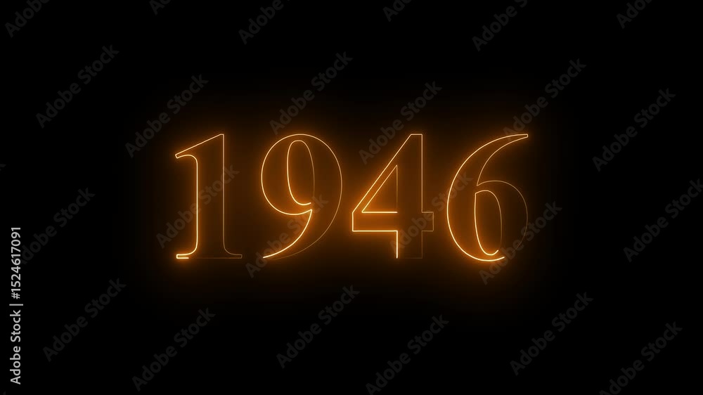 Poster abstract glowing neon number 1946. educational mathematics 1946 animation on black background. 4k mo