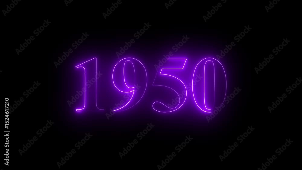 Poster abstract glowing neon number 1950. educational mathematics 1950 animation on black background. 4k mo