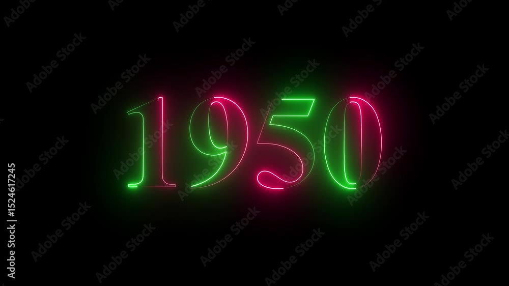 Poster abstract glowing neon number 1950. educational mathematics 1950 animation on black background. 4k mo