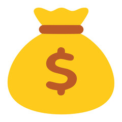 Wealth accumulation icon with a yellow money bag featuring a dollar sign. Suitable for financial, wealth management and savings concepts.