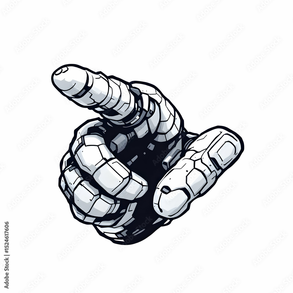 Poster a robotic hand gesturing with its index finger pointing upwards