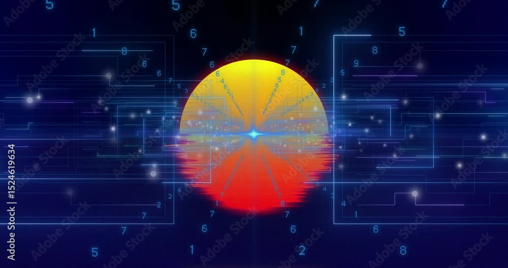 Poster blue flash initiating data orb forming circuits, morphing arcs, pulsing reflection, extracting data