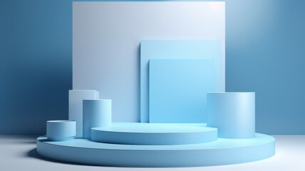 Minimalist Blue Geometric Shapes Product Display Platform