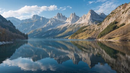 Mount Cook National Park: serene mountain lake reflection in winter, surrounded by snow-capped peaks and glacial valleys