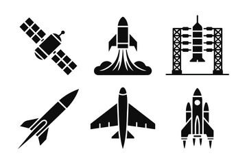 Space and Aerospace Icon Set. Aerospace Icon Collection.