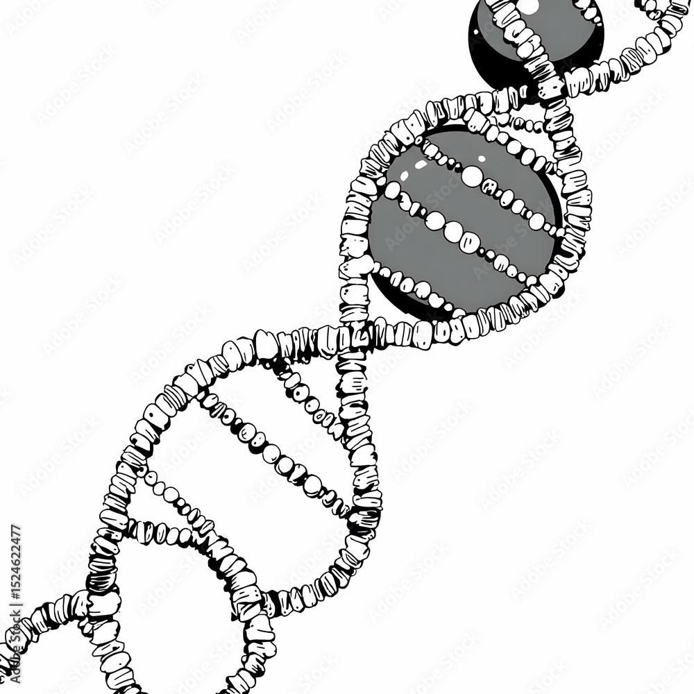 Poster a detailed illustration of a dna double helix, showcasing its intricate structure with spherical com